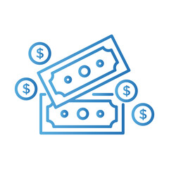 coin and bill dollar with arrows payment online gradient style