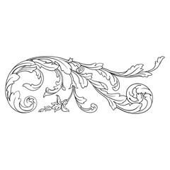 Vintage Ornament Element in baroque style with filigree and floral engrave the best situated for create frame, border, banner. It's hand drawn foliage swirl like victorian or damask design arabesque.