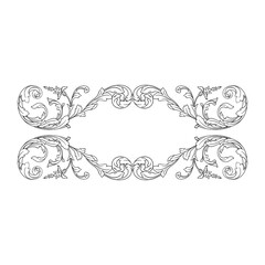 Vintage Ornament Element in baroque style with filigree and floral engrave the best situated for create frame, border, banner. It's hand drawn foliage swirl like victorian or damask design arabesque.