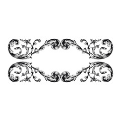 Vintage Ornament Element in baroque style with filigree and floral engrave the best situated for create frame, border, banner. It's hand drawn foliage swirl like victorian or damask design arabesque.