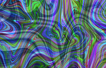 Colourful psychedelic background made of interweaving curved shapes. liquid splash as Illustration.