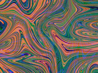 Colourful psychedelic background made of interweaving curved shapes. liquid splash as Illustration.