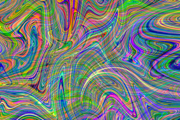 Colourful psychedelic background made of interweaving curved shapes. liquid splash as Illustration.