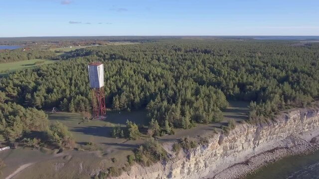 The sea sign tower in Mustjala pank in Saaremaa Estonia.4K