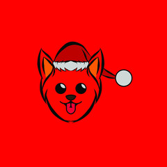 the cute dog cartoon christmas with santa claus cap logo design