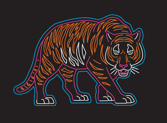 Neon Tiger Vector Illustration. Graphic for t-shirts, prints and other uses.