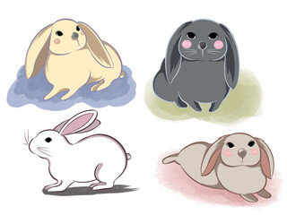 Illustration of rabbits, cartoon design, digtal art.