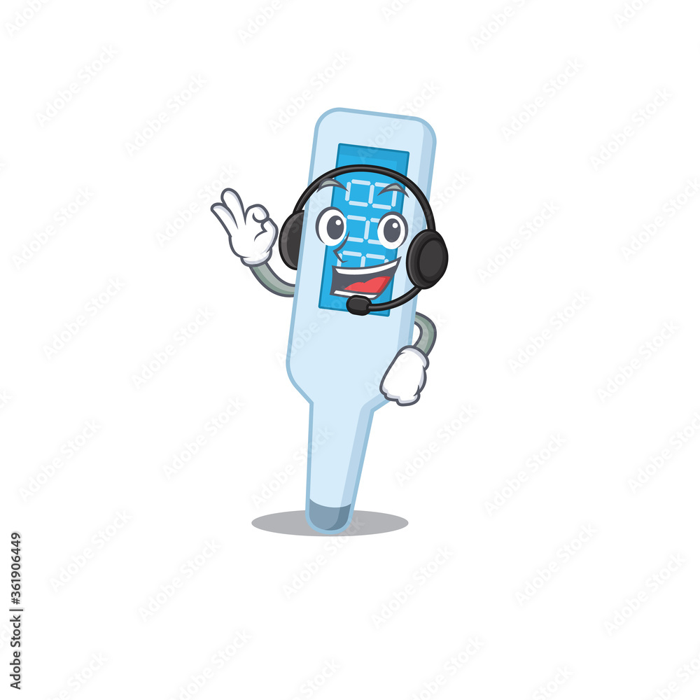 Canvas Prints digital thermometer caricature in character concept wearing headphone