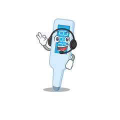 digital thermometer caricature in character concept wearing headphone
