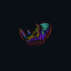 the rhinoceros line pop art potrait logo colorful design with dark background