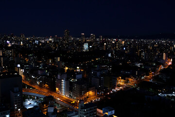 Fototapeta premium A bird's-eye view of Osaka's Minami district at night after sunset