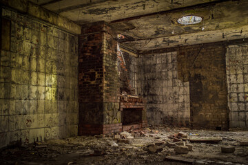 Fototapeta na wymiar Abandoned room in old hotel building