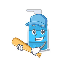Attractive hand wash gel caricature character playing baseball