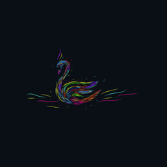 the swan line pop art potrait colorful design logo with dark background