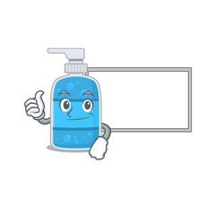 Hand wash gel cartoon design with Thumbs up finger bring a white board