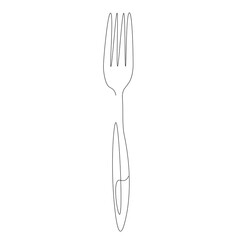 Fork silhouette one line drawing, vector illustration