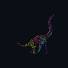 the brontosaurus dino line pop art potrait colorful logo design with dark background © Christosign