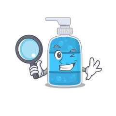 cartoon picture of hand wash gel Detective using tools