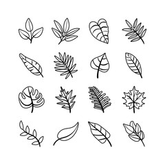 bundle of leafs plants set icons