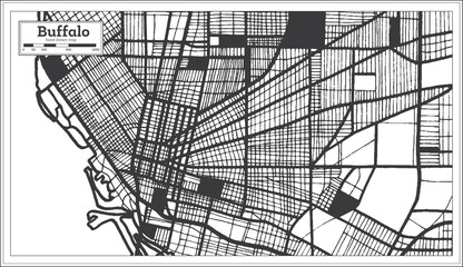 Buffalo USA City Map in Black and White Color in Retro Style. Outline Map.