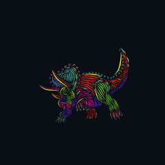 the triceratops dino line pop art potrait colorful logo design with dark background
