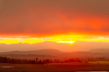 Golden Orange Landscape Sunset at Crater Lake National Park, Oregon