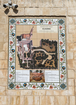 A map of the Monastery Carmel Pater Noster drawn on the wall, which is located on Mount Eleon - Mount of Olives in East Jerusalem in Israel