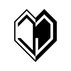 Initial letter heart half geometric negative space logo vector