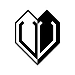 Initial letter heart half geometric negative space logo vector