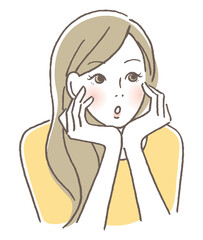 頬杖をついて考える女性