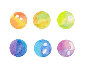 Multi-colored soap bubbles, set of clipart. Children's watercolor illustration. Objects on a white background.