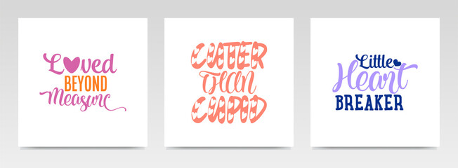 Valentine quotes letter typography set illustration.