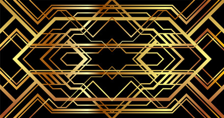 Art Deco banner with golden retro ornament. Horizontal background in gatsby style.