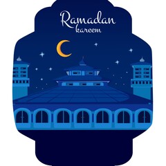Ramadan mubarak modern arab calligraphy typography on great mosque silhouette illustration