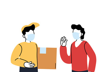 delivery man with mask and box vector design