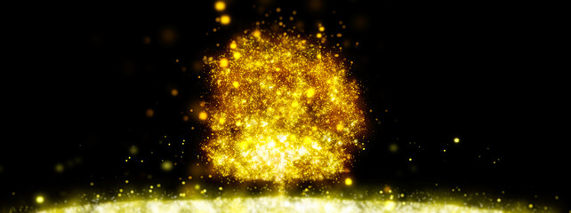 金色に光輝く抽象的な孤立した木