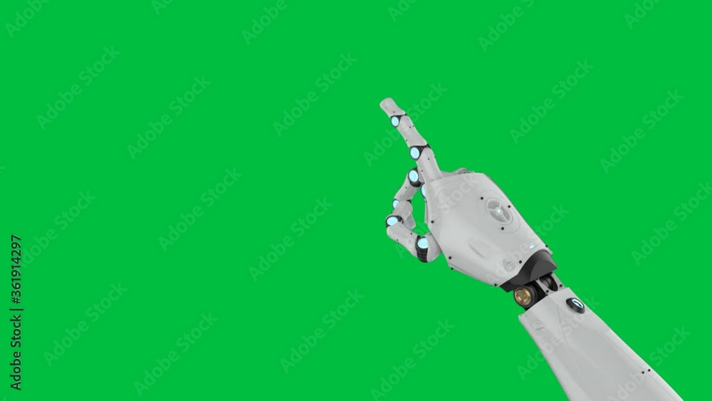 Poster 3d rendering cyborg hand pointing on green screen background 4k animation