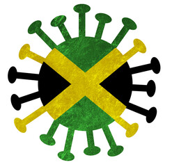 The national flag of Jamaica with corona virus or bacteria