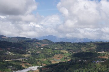 Fototapeta na wymiar Top view of mountain village 