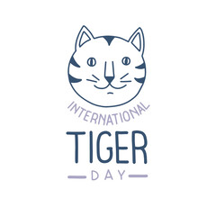 Vector illustration on the theme of International Tiger Day on July 29. Decorated with a handwritten inscription JULY and doodle tiger.