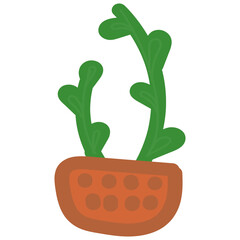 houseplant in a brown pot, vector element in a flat simple style, child drawing