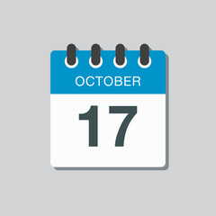 Calendar icon day 17 October, template icon date