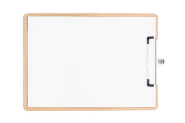 Clipboard with blank white sheet on white background isolate.