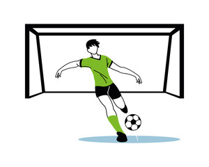 Fototapeta premium Soccer player man with ball and goal vector design