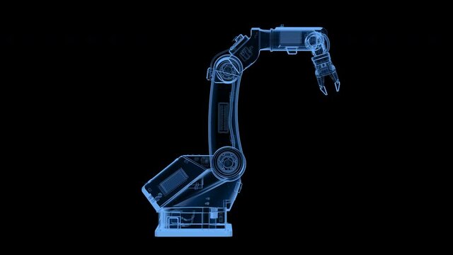 3d rendering x-ray robotic arm isolated on black background 4k animation