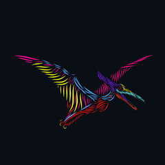 Obraz na płótnie Canvas the pterodactyl line pop art potrait logo colorful design with dark background
