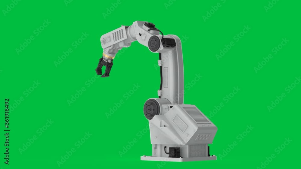 Poster 3d rendering robotic arm isolated on green screen background 4k animation