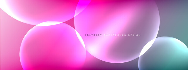 Vector abstract background liquid bubble circles on fluid gradient with shadows and light effects. Shiny design templates for text