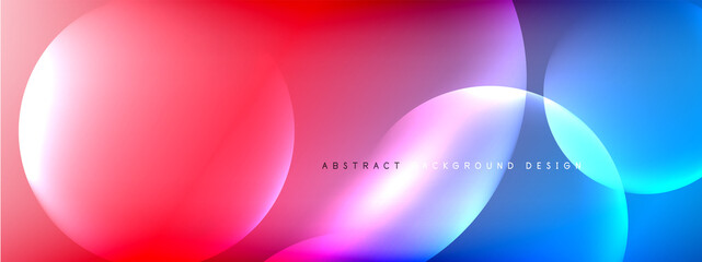Vector abstract background liquid bubble circles on fluid gradient with shadows and light effects. Shiny design templates for text