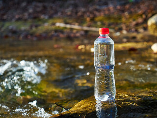 Plastic bottle with drinking water.